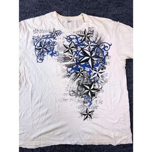 Vintage Archaic Graphic T Shirt Mens XL White Blue Stars Y2K Distressed